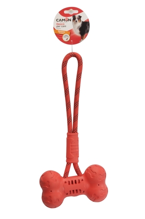 CAMON DOG TOY Zabawka dla psa - gumowa kość do zabawy z uchwytem ze sznurka 35cm AD0763