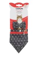 CAMON ZESTAW OBROŻA Z CHUSTĄ I MUSZKĄ CZARNY DLA KOTA DG073