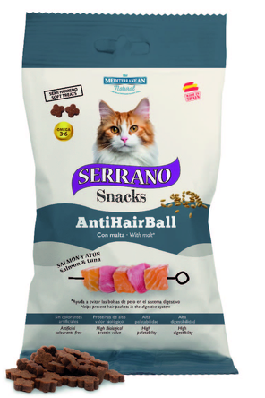 SERRANO Snacks CATS przysmak dla kota ANTI HAIRBALL ŁOSOŚ/TUŃCZYK 50g