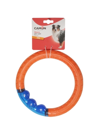 CAMON DOG TOY Zabawka dla psa - dwukolorowy ring TPR ze światłem LED 25,5cm AD0738